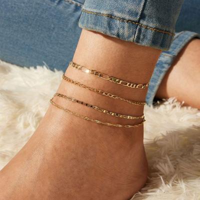 China Trendy Fashion Simple Design 4 Pcs Set Gold Plated Mixed Various Anklets Chains Foot Jewelry Set For Women for sale