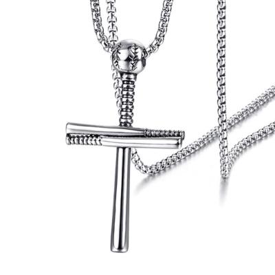 China Stainless Steel TRENDY Outdoor Baseball Bat Jewelry Fashion Cross Pendant Necklace For Men Jewelry for sale