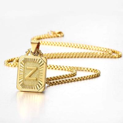 China Nice Initial Letter Mens Womens Capital Letter Pendant Necklace Mens Yellow Gold Plated Brass Z Box Chain for sale