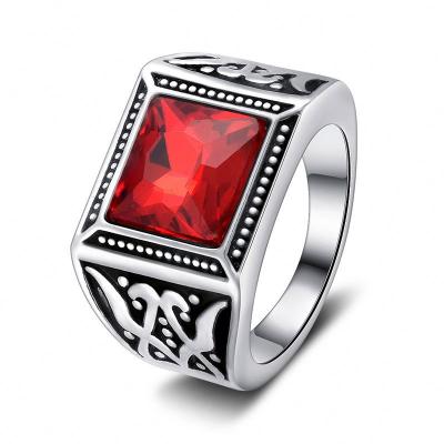 China Zircon Crystal Jewelry Finger Rings Red Fashion Men's Valentine's Day Gifts Zinc Alloy Antique Silver Metal Vintage for sale