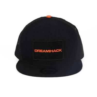 China Embroidery Black Trucker Mesh Cap Flat Snapback Hats As Promotional Items for sale