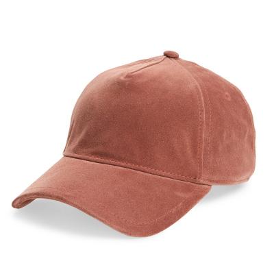 China Pink 5 Panel Womens Suede Baseball Hat With Leather Strap Buckles for sale