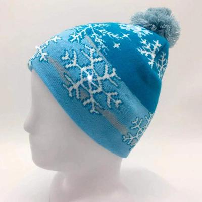 China Breathable Knitted LED Lamp Cap  / White Snowflake Christmas Hat for sale