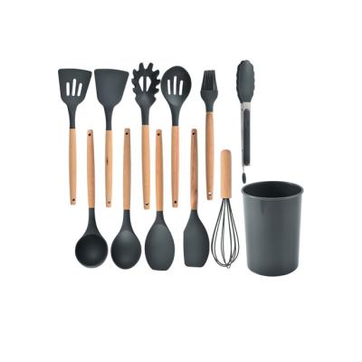 China Stocked 12 Pcs Kitchen Cookware Wooden Handle Silicone Cooking Kitchen Utensils Set for sale