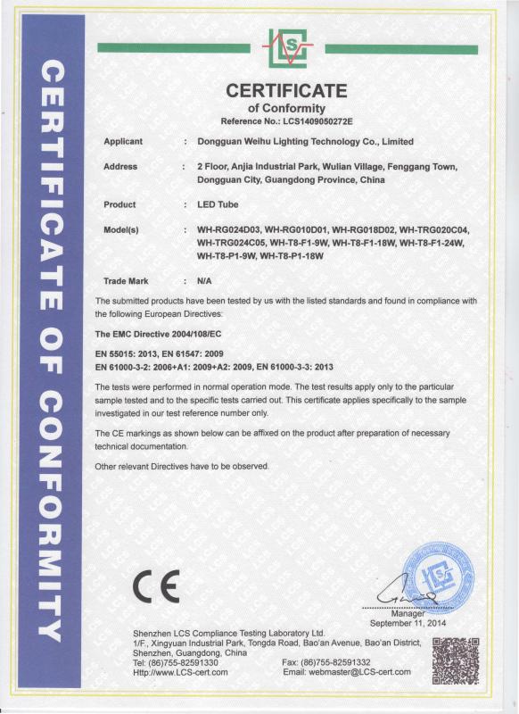 CE-EMC - Dongguan WeiHu Lighting Technology Co.,Ltd