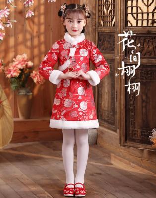 China New Year's Tang Chinese Style New Year's Clothing Girls Anti-static Plush Winter Cheongsam Girls' Clothes Thickened Children's New Year for sale