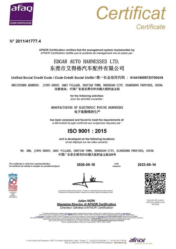 ISO9001 - Dongguan Edgar Auto Parts Ltd.