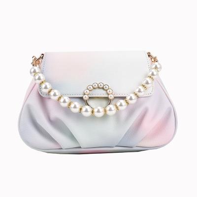 China Lady's New Summer Pearl Handbag For Women Trend Pure Color Ladies Cross-body Bag Fashion Pleated Woman Bag for sale