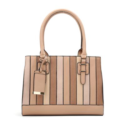 China Lady HEC Latest Fashion Top Handbag Brown PU Leather Ladies Tote Bag With Stripe Pattern for sale