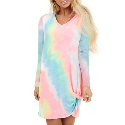 China Autumn New Fashion Anti-static Tie Dye Long Sleeve Dress Tulle Dress Women Party Vestido Scam brillo rosa for sale