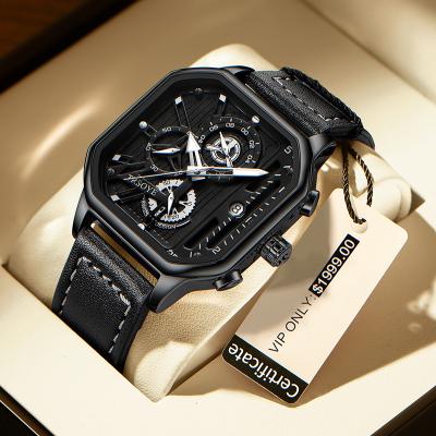 China Luxury watch 2022 OEM brand men's watch chronograph relojes luxury para de relojes leather strap TRS6604 low MOQ top water resistant for sale