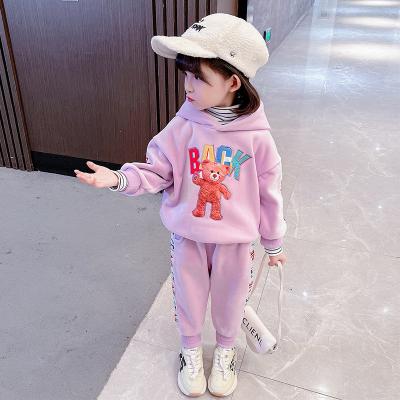 China 95% Polyester 5% Spandex Children's Clothing Children's Winter Sweater, Baby Thickening Cartoon Bear Hoodie, Autumn And Winter Girls Plus Velvet Casual P for sale