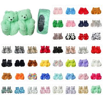 China Hottest Fashion Trend Leather One Size Fitted All Teddy Bear Slippers Red Pink For Women Girls for sale