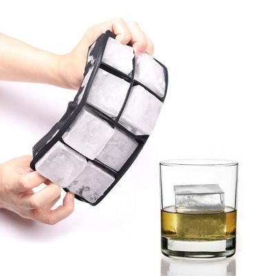 China Sustainable Large Square Silicone 8 Cavity Whiskey Cocktail Ice Cube Trays Molds Silicone DIY Ice Maker for sale