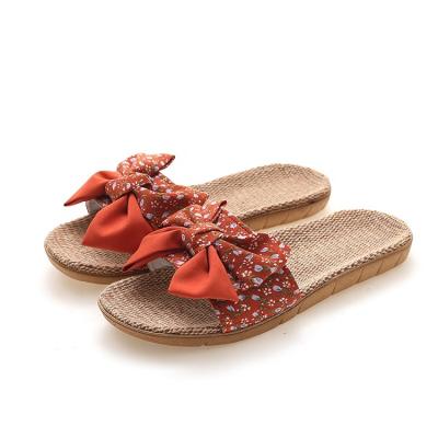 China Hot Selling Flat Canvas Sandals Ladies Slippers Women Beautiful Indoor Spring Comfortable Sweat-absorbent Bowknot for sale