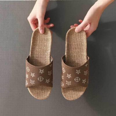 China A Word Hemp Sweat-absorbent Upper Lightweight Canvas Flip Flops Slippers Ladies And Women's Flat Sandals for sale