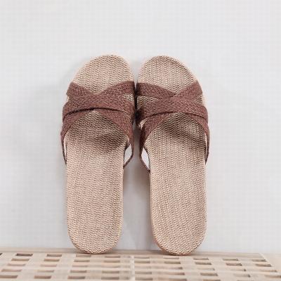 China Cotton Linen Cotton Breathable Durable Canvas Indoor Sweat-absorbent Fabric Men Toe Flats Slippers Sliders for sale