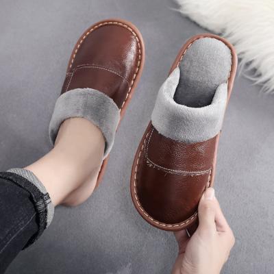 China Fashion Trend Factory Wholesale Winter Genuine Leather Men's Flip Flops with Custom Logo Leather Slippers for sale