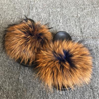 China 2022 fashion trend fur slippers ladies' flat-soled fur slippers flat-soled slipper with fur for sale