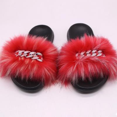 China Fashion Trend 2022 Spring Summer New Fox Hair Slippers Lace Up Diamond Fur Fur Flat Slippers for sale