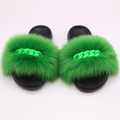 China Fashion Trend Factory Wholesale Fur Slippers Fox Hair Flip Flops Summer Ladies Real Freeze Chain Sandals for sale