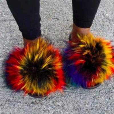 China Fashion Spring and Summer Trend Fox Fur Slippers Women's Casual Non-slip Fur Slippers for sale