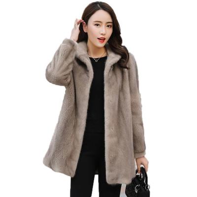 China New Fashion Breathable Mink Fur Fitted Wool Ditch Mink Fur Coat Gray Feminine Women for sale