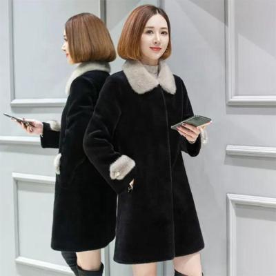 China Hot Selling Real Woolen Fur Women's Breathable Turn-Down Mink Fur Collar Collar Coats Black Fur Jacket for sale