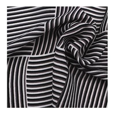 China 75D Anti-static High Quality Simple Crepe Fabric Black And White Printed Stripes Chiffon Fabric for sale