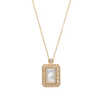 China Vintage S925 Japanese Light Luxury Silver Plating 18K Gold Elegant Antique Shell Zircon Antique Mirror Necklace for sale