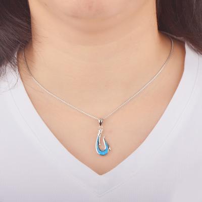 China Aobao Fashion Style Women's Vintage Clavicle Necklace Soft Blue Fish Hook Chain Pendant Necklace for sale