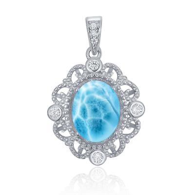 China Wholesale High Quality Vintage 925 Stone Silver Inlaid Necklace Full Of Blue Crimson Pendant Clean Shape Sky Necklace for sale