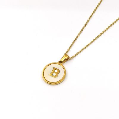 China New Mens and Womens Stainless Steel Charm Necklace Letter A-Z Punk Initial Shell Pendant Necklace with Gold Chain for sale