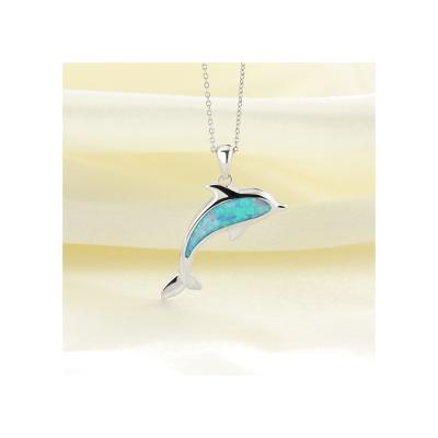 China Hot Selling Cheap Custom Hiphop Dolphin Opal Sterling Silver Pendant Necklace For Women for sale