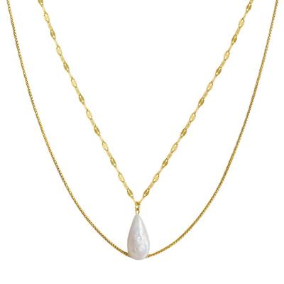 China Vintage S925 Sterling Silver Baroque Necklace Natural Freshwater Pearl Drop Shaped Women's Necklace for sale