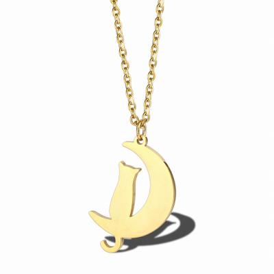 China FASHIONABLE Animal Simple Cat Gold Plated Cat Moon Series Jewelry 18k Stainless Steel Female Pendant Necklace for sale