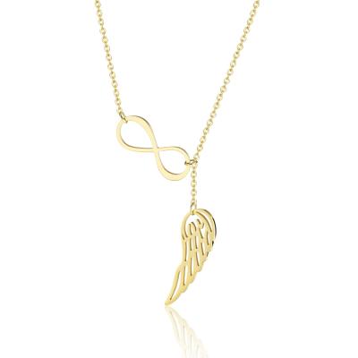 China New Fashion Couples Jewelry TRENDY Feather Stainless Steel Pendant 18K Gold Plated Angel Wing Necklace for sale