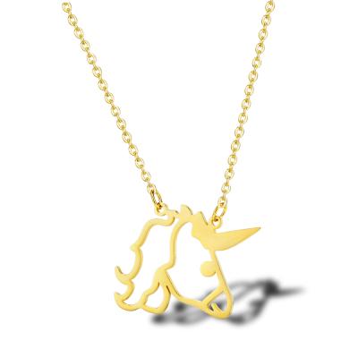 China 2021 New Fashion Stainless Steel Jewelry 18k Gold Plated Simple Hollow Unicorn Lady's Pendant Necklace for sale