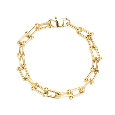 China Hip Hop Running Jewelry Hip Hops Stainless Steel 18K Gold Plated Chain U Shaped Bracelet For Custom Pendant for sale