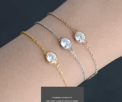 China TRENDY Simple Stainless Steel 18K Gold Plated Mini Round One Big Zircon Chain Bracelet For Women for sale