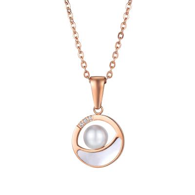 China Shell Titanium Steel Female Small simple trendy FASHIONED Edison Pearl Clavicle Chain Necklace fresh for sale