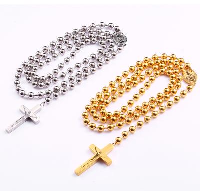 China Religious Women Men Stainless Steel Jewelry Christian Cross Bead Necklace For Stainless Steel TRENDY Jewelry Series for sale