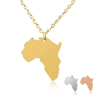 China FASHIONABLE Gold Map Collar De Ouro Simple African Stainless Steel Map Necklace Long Chain Necklace for sale