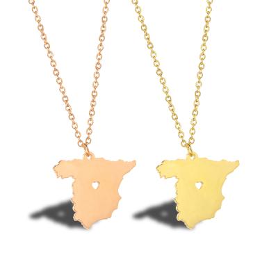 China TRENDY Map Series Stainless Steel Gold Plated Spain Country Map Necklace For Women Joyeria Necklace for sale