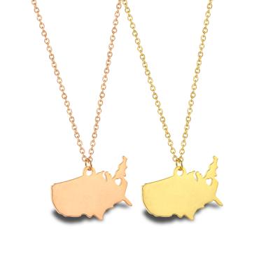 China TRENDY Map Series Stainless Steel Gold Plated United States Of America USA Country Map Necklace For Women for sale