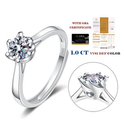 China Fine Wedding Engagement Rings Lead Free Nickel Free Sterling Silver Round Brilliant Cut 1ct DE VVS Moissanite Ring 925 High Quality Wedding Rings for sale