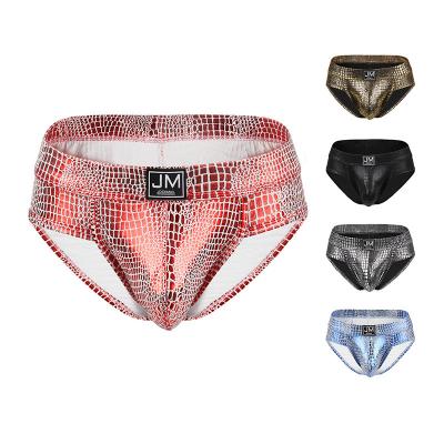 China Brand Antibacterial Cotton Leather Pu Snake Sexy Jockmail Underwear For Men for sale