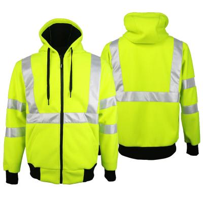 China Vis Men's Professional Road Safety Hoodies High Visibility Fleece Reflective Jacket Warm Workwear Hi for sale