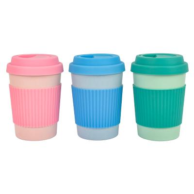 China Maker Silicone Sleeve Wheat Straw 350ml Reusable Biodegradable Heat Insulated Coffee Mug Dishwasher Safe for sale