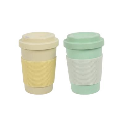 China Factory Supply 12Oz Coffee Cup Dishwasher Viable Leakproof Biodegradable Bamboo Fiber Safe Tea Cup With Silicone Sleeve for sale